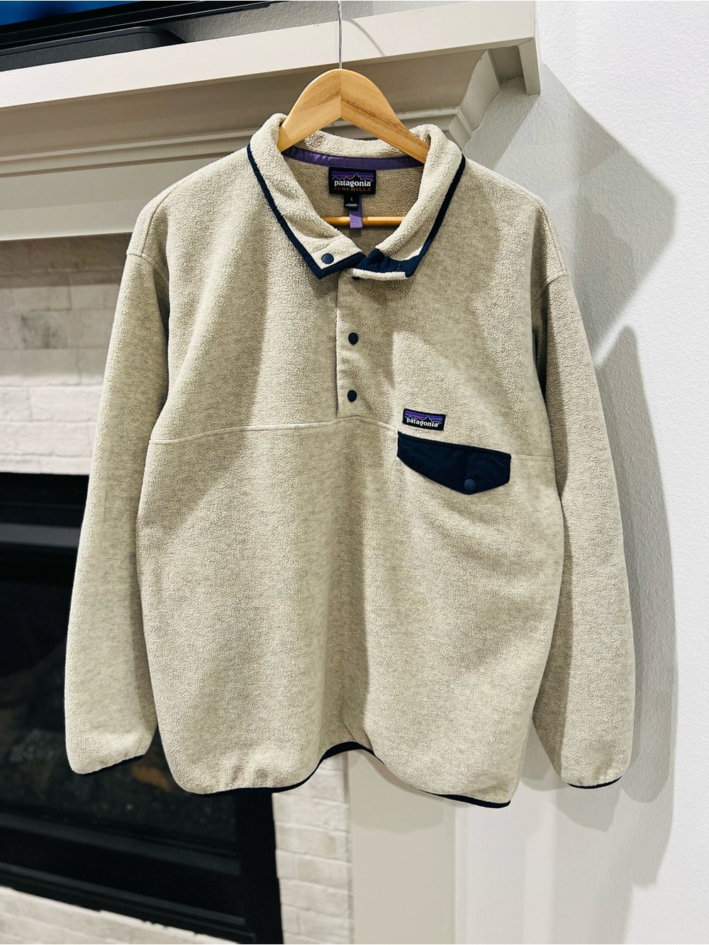 Patagonia Oatmeal Heather Syncilla Snap T Fleece Pullover Large
